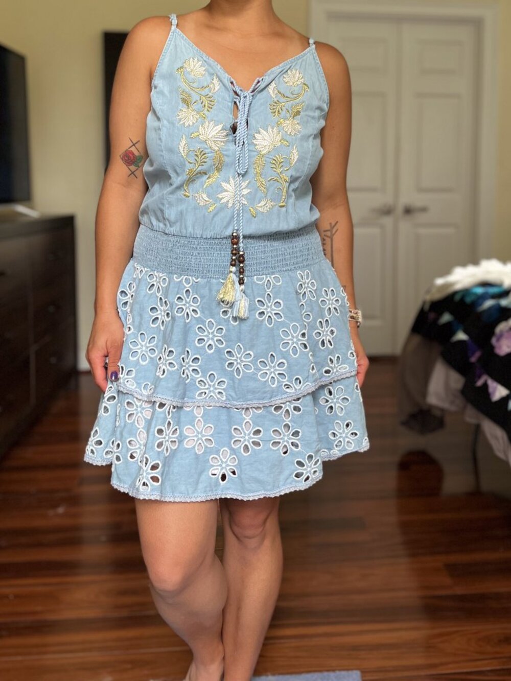 Venus denim tiered dress
